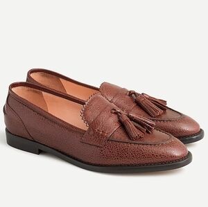 NWT Sz 8 J. Crew Crackled leather Academy loafers with tassels Brown Warm Sepia